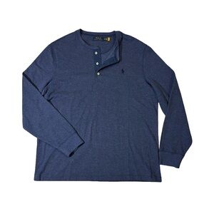 Polo Ralph Lauren mens XL blue solid long sleeve cortina Henley shirt EUC